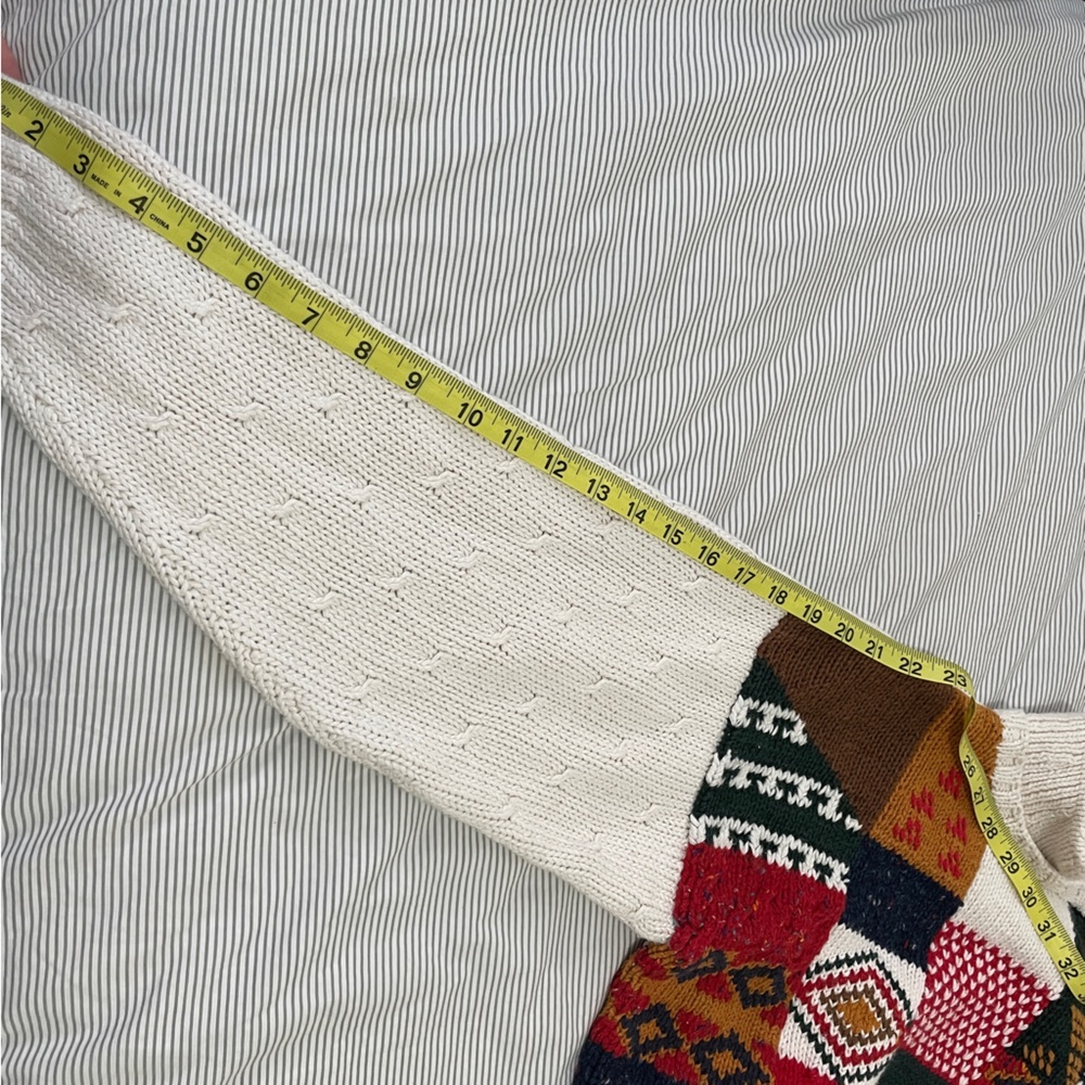 VTG Patchwork Chunky Knit Wool Blend Collared Mul… - image 11